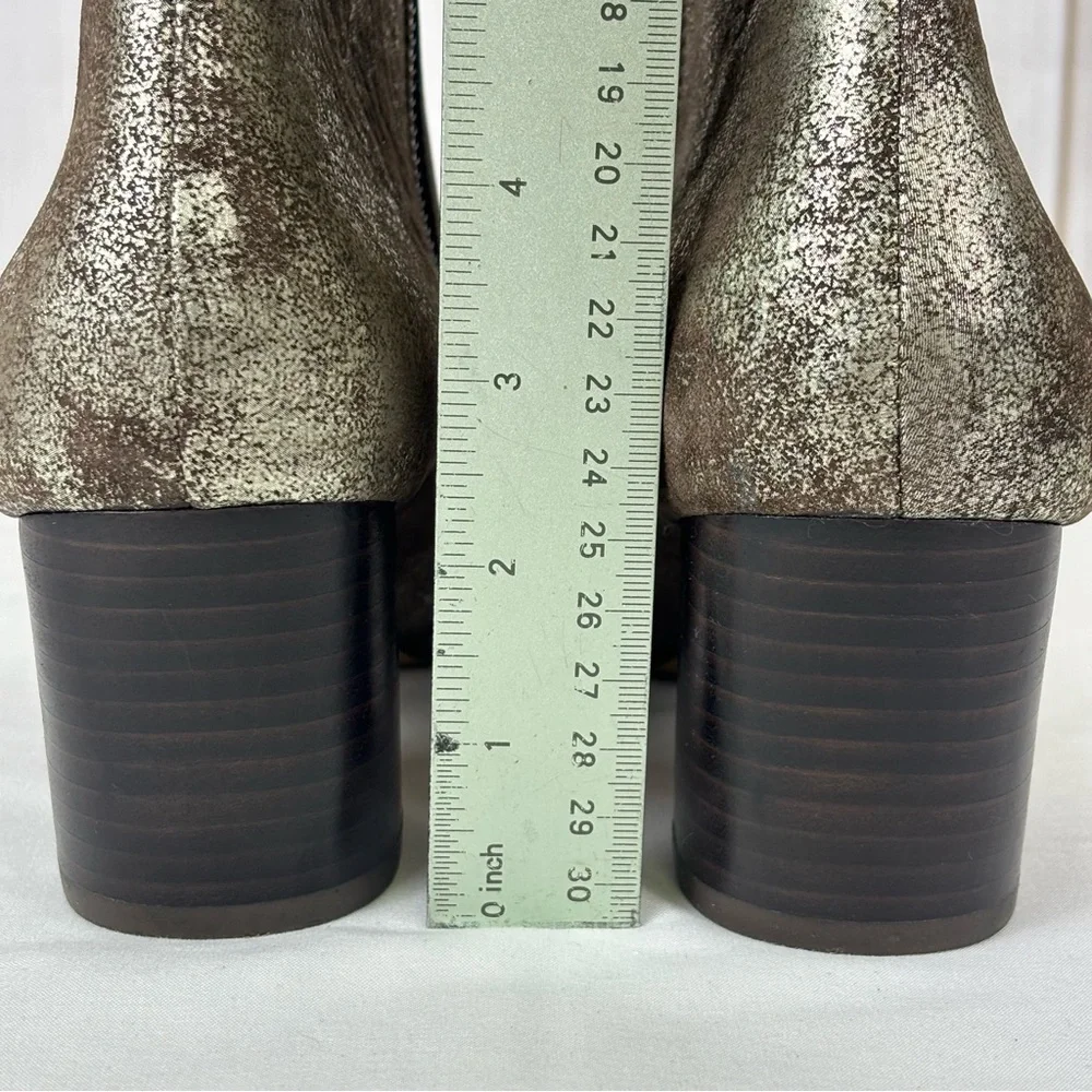 Kenneth Cole Ankle Boots Distressed Brown Silver Metallic Chunky Heel Size 8.5 - Picture 16 of 16